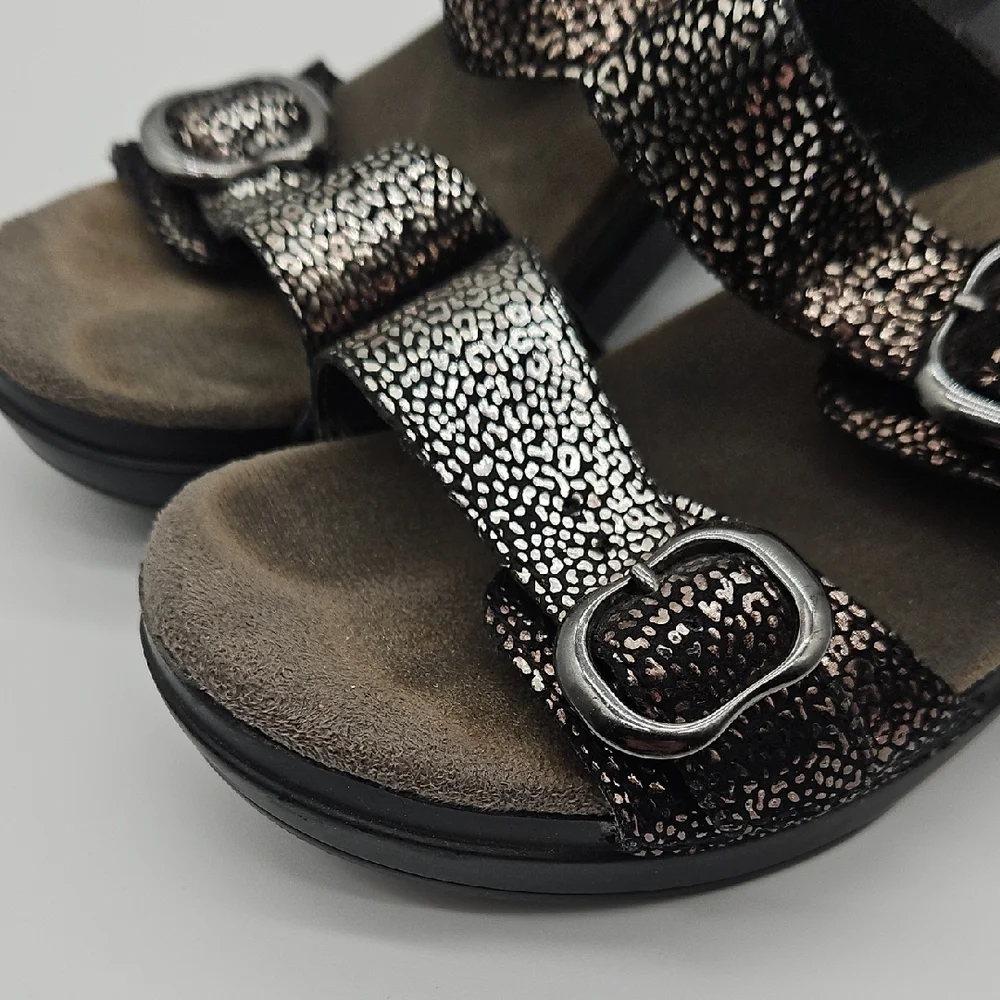 Dansko Black and Silver Wedge Sandals